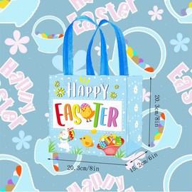 Smorde 4 Pack Easter Non-Woven Bags with Handles, Easter gift bags, Bunny Easter Egg Hunt Party Treat Bag Waterproof Reusable Bag for Easter party