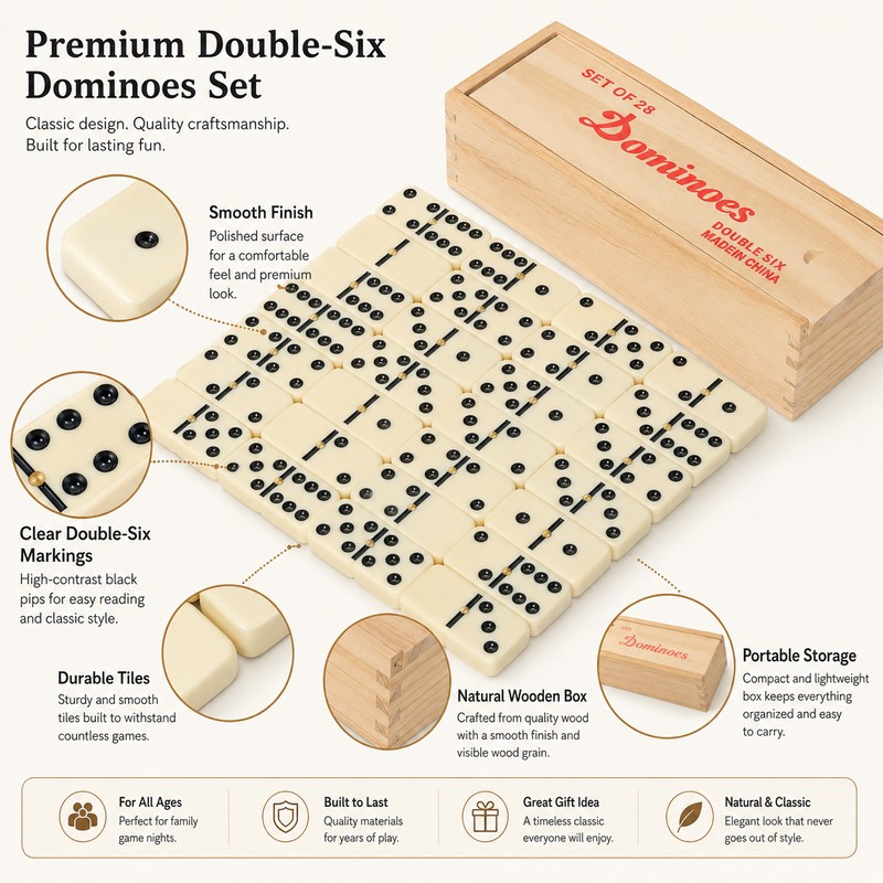 Double 6 Dominoes Set for Family Game Night – 28-Tile