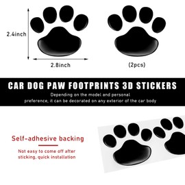 povtii 2 PCS 3D Dog Paw Footprint Sticker, Waterproof Paw Print Window Decals for Car, Cute Paw Sticker of Badge Bumper Luggage Laptop Emblem Decoration, Universal Car Accessories (Black)
