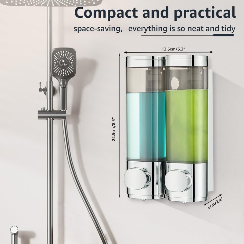 Pollock Wall Mounted Soap Dispenser, 300ml x 2 Shampoo and