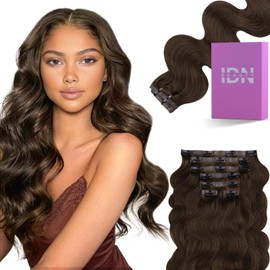IDN BEAUTY Seamless Clip In Hair Extensions Real Human Hair Chocolate Brown Body Wave Seamless Clip Ins For Black Women PU Weft Invisible Edge Thick Ends 110g 20 Inch 7pcs Colored Extensions