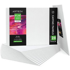 Arteza 11x14 Inch White Blank Canvas Panel Boards, Bulk Pack of 28, Primed, 100% Cotton, Art Supplies for Acrylic Painting, Oil Paint & Wet Art Media, Canvases for Artist, Hobby Painters & Beginners