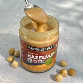 Wilderness Poets, Organic Roasted Hazelnut Butter - (8 Ounce) - One Ingredient, Ultra Creamy Gluten Free, Non GMO, No Salt, No Sugar - Glass Jar