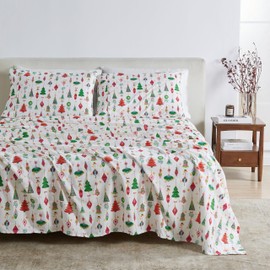 Great Bay Home Twin Size Microfiber Sheet Set - Holiday 3-Piece Bed Sheets - Ultra-Soft and Smooth Brushed Microfiber Christmas Bedding (Twin, Twinkling Ornament)