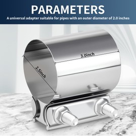 2Pcs 2.5 Inch Exhaust Pipe Clamp Butt Joint Type 304 Stainless Steel Ring Clamp Suitable For Catalytic Converter, Muffler, Exhaust Pipe (2, 2.5 Inch)