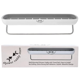 Shower Caddy Multipack (2) - Wall Mounted - with Towel Bar - Extra Strong Self Adhesive - No Drilling - Easy Drainage - Stylish and Space Saving - Rustproof (White/Gray)