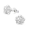 Sparkly Crystal Flower Stud Earrings, 925 Sterling Silver