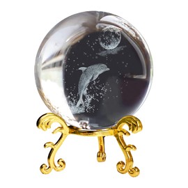 60mm 3D Crystal Ball Rose Flower&Love Figurine Glass Laser Engrave I Love You Keepsake Paperweight Ornaments Ball with Stand Decorative Paperweight Ball Lovers Gift for Lovers Women Girl (Dolphin)