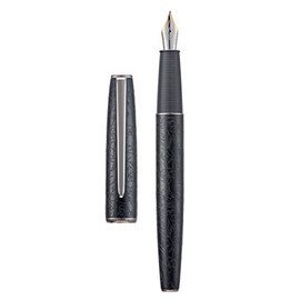 Hong Dian A3 pluma estilográfica de aluminio negro, diseño de grabado de flor de pluma extra fina de iridio bolígrafo de escritura consistente con... 
