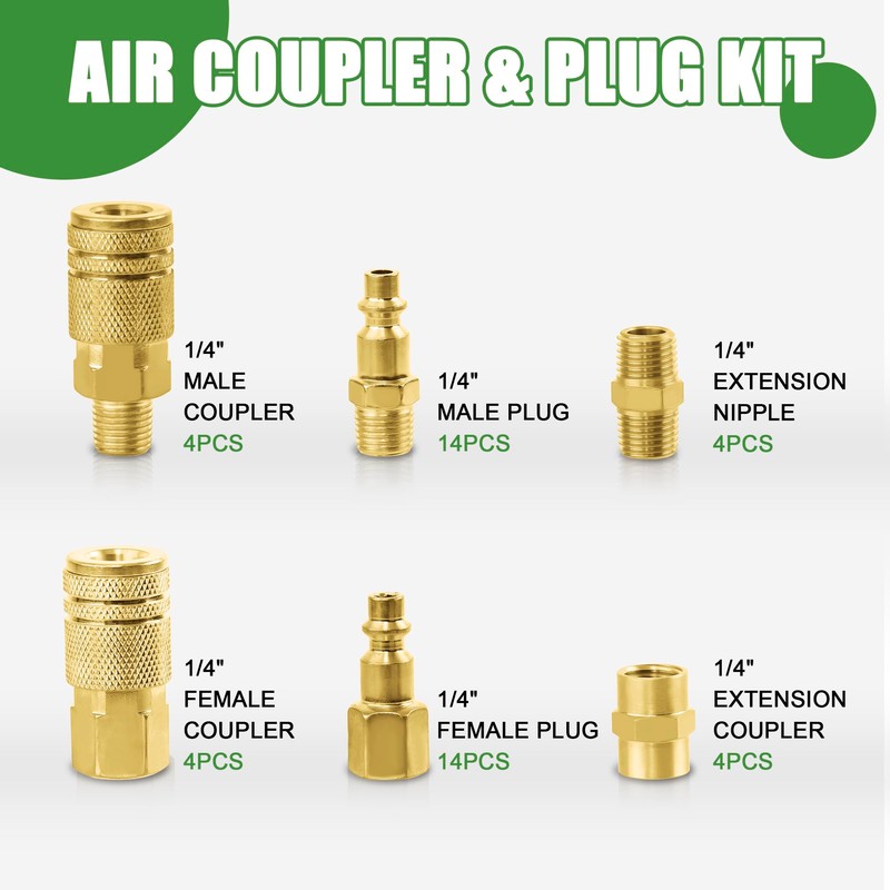 Ailbiuko Air Coupler & Plug Kit,45 Pcs 1/4" NPT Air