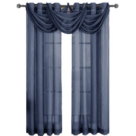 Royal Hotel Abri Navy Grommet Crushed Sheer Curtain Panel,50x96 inches