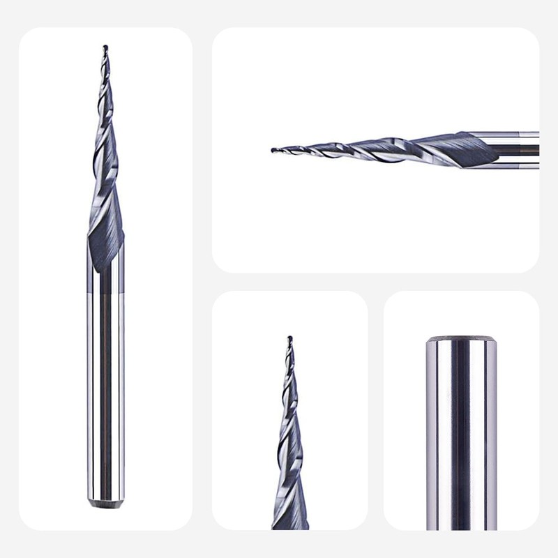 SpeTool Tapered Spiral End Mill Ball Nose Router Bit, 0.25
