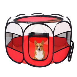 Mile High Life | Foldable Dog Playpen | Portable Dog Crate w Removable Shade Cover | Dog Kennel Indoor/Outdoor w Carry Case | Pen Tent for Dog/Cat/Rabbit(Red, Large (45"x45"x23"))