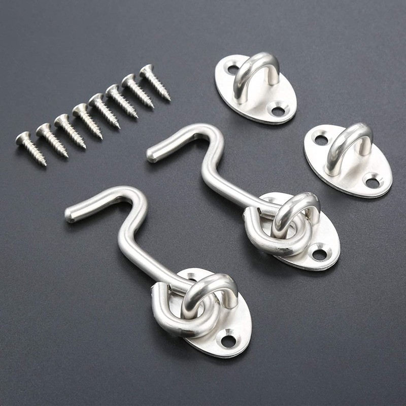 2Pcs Stainless Steel Cabin Door Hook & Eye Latch Lock