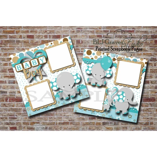 Baby Boy Elephants 2 PRINTED Premade Scrapbook Pages BLJgraves 8