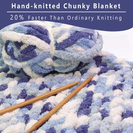 8 Pack Giant Chunky Yarn for Crocheting/Hand Knitting, Extra Thick Blanket Yarn, Colorful Fluffy Plush Fuzzy Chenille Yarn-1 Pack of 8oz-(Blue,Light Blue,White)