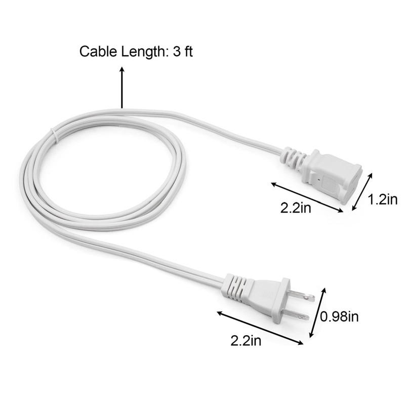 Yeatel Cable De Extensión De Alimentación De 2 Clavijas De