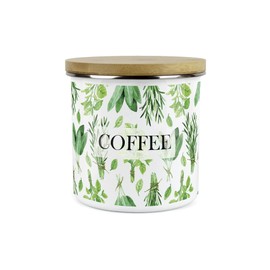Purely Home Kitchen Herbs Coffee Canister - White & Green Metal Enamel Kitchen Food Storage Container