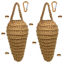 2 Pack Crochet Wasp Nest Decoy,Hanging Wasp Deterrent for Patio and Eaves, Fake Wasp Nest Decoration to Deter Wasps, Hornets, bees,Hornets Nest Decoy Decoration