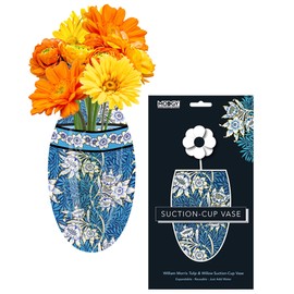 MODGY Suction Cup Expandable Vase Plastic Decorative Modern Window Wall Decor Flower Container for Kitchen, Living Room, Bathroom, Office, 1 Per Sleeve, William Morris, Tulip and Willow