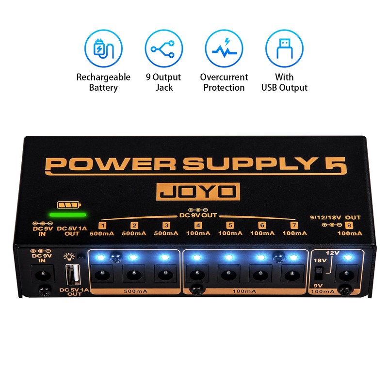 JOYO Built-in 4400mAh Rechargeable Battery Guitar Effect Pedal Power Supply