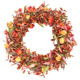 VioletEverGarden 22" Artificial Fall Wreaths for Front Door Autumn Wreath for Home, Fall Wreath with Pumpkins Eucalyptus Leaf Berries for Thanksgiving and Farmhouse Decorations