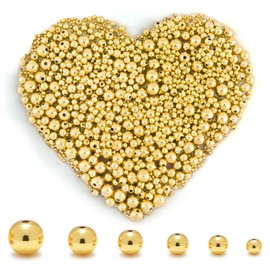 50Pcs 14K Gold Spacer Beads, 2/3/4/5/6/8mm Round Loose Beads for Jewelry Making, Small Smooth Beads Ball Beads Seamless Bead for DIY Bracelet Jewelry Necklace Bulk Making Supply (8mm Gold)