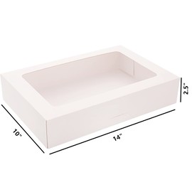 RIFMEAE Cookie Boxes, 14" x 10" x 2.5" White Bakery Boxes with Window, Auto-Popup Treat Boxes, Pastry Boxes for Cookies, Donuts, Muffins and Strawberries [ Pack of 15 ]