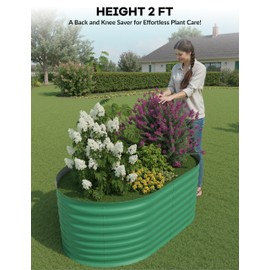 GarveeLife Galvanized Raised Garden Bed Outdoor, 4x2x2 ft Oval Metal Planter Box for Flowers, Vegetables, Herbs- Green