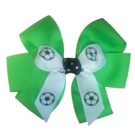 Soccer Hair Bow with six loops, Made in the USA, white pony bands, many colors (Neon Green)