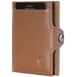 VON HEESEN Slim Wallet with RFID Protection - Men’s and Women’s Mini Wallet - Credit Card Holder, Money clip, card case - Small Wallet, Cognac-brown