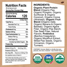 EarthChimp Organic Vegan Protein Powder - with Probiotics - Non GMO, Dairy Free, Non Whey, Plant Based Protein Powder for Women and Men, Gluten Free - 26 Servings 32 Oz (Chocolate)