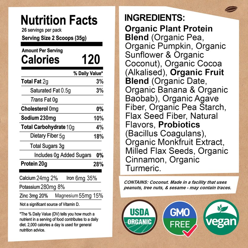 EarthChimp Organic Vegan Protein Powder - with Probiotics - Non