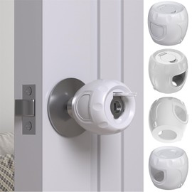 HEOATH Innovative Door Knob Safety Cover for Kids (4 Pack) New Hidden Holes Covers and Lockable Design Babyproof Door knob Handle Cover - No Screwdriver or Tools Needs