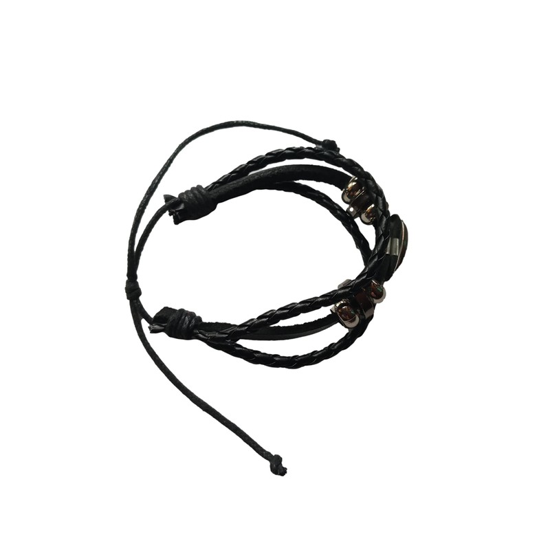 Trinidad And Tobago Black Leather Bracelet and Velvet Gift Bag
