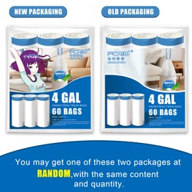 FORID Small Drawstring Trash Bags - 4 Gallon Plastic Garbage Bags White Unscented Can Liners 60 Count Strong Wastebasket Bags for Bathroom Office Home Kitchen Bedroom Travel 15 Liter - Durable & Thick