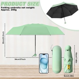 UHETLET Compact Umbrella, Storm Resistant with 8 Ribs, Pocket Umbrella, Mini Umbrella, Folding UV Umbrella, Mini Umbrella, Lightweight Mini Umbrella, Women, Perfect for Handbag, Green