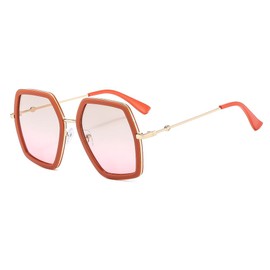 Oversized Sunglasses for Women Men Fashion 70s Disco Glasses Hexagon Inspired Designer Red Green Shades (ORANGE)