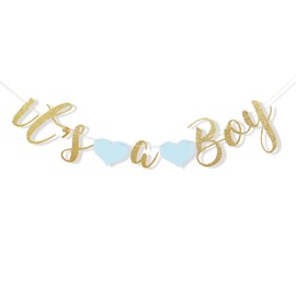 Es un niño Banner – Banner de ducha para bebé, decoración de revelación de género, guirnalda de letrero con purpurina dorada, pancarta de Oh Boy, pancarta de bebé niño, pancarta de bienvenida para bebé (IT'S A BOY BANNER)