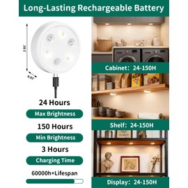 LOINSGLIM 6-Pack Puck Lights with Remote, 1800mAh Rechargeable Under Cabinet Lighting, 3 Color Temps & 7 RGB Colors, Long-Lasting Dimmable Stick-On Lights for Cabinet, Kitchen, Shelf, Party