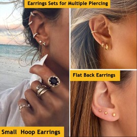 LOYALLOOK Tiny Ball CZ Screw Back Surgical Steel Stud Earrings for Women Men 14K Gold Plated Small Huggie Hoop Earrings Sleeper Studs for Sensitive Ears Double Side Earrings Sets Gold Tone