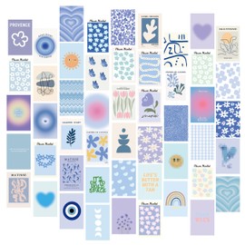 Piacolnic 50 Stück Ästhetisches Bild, Blau Wandcollagen Set Ästhetisches Bild für Wandcollage, Collage Print Kit Postkarte für Teenager Room Decor Ästhetische Postkarte Zimmer Schlafsaal Foto Display