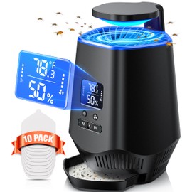 Monrocx Fruit Fly Traps for Indoors, Gnat Traps for House Indoor Bug Zapper Indoor, Smart Mosquito Trap Bug Catcher with Temperature and Humidity Sensor, 10 PCS Refills (Black)