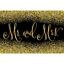 Mr & Mrs Engagement Backdrop Black Gold Glitter Couples Wedding Photography Background Bride Room Engaged Ceremony Anniversary Bridal Shower Party Backdrops Decor Portrait Banner Decor 9x6ft