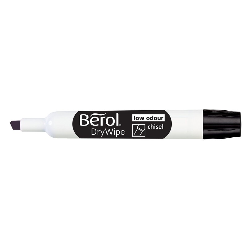 Berol Dry Wipe Chisel Tip Whiteboard Marker - Black (Pack
