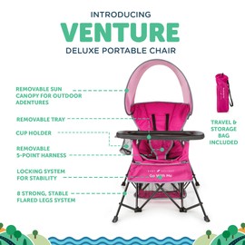 Baby Delight Go with Me Venture Portable Chair | Indoor and Outdoor | Sun Canopy | 3 Child Growth Stages | Pink