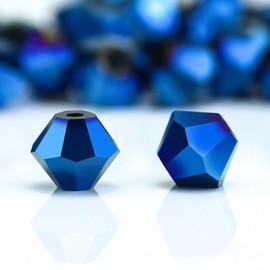 Dowarm 1000PCS 4mm Glass Bicone Beads for Craft Jewelry Making, DIY Bracelet, Necklace, Dolls, Wine Charms, Wind Chimes, Suncatchers, Bulk Small Faceted Crystal Beads, Plated Blue