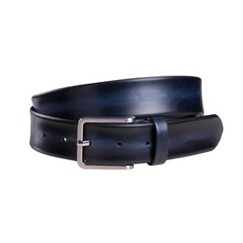 Fenix Modena Men's Adjustable Leather Belt Size 85 cm to 115 cm, Fine Brushed Silver Buckle, 35 mm Wide, Belt Made of Full Cowhide Leather, Denim Blue, 105