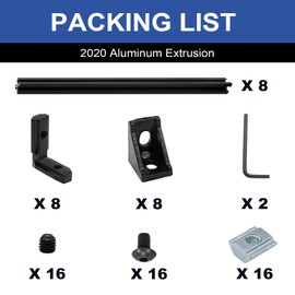 Seekliny 8Pack 2020 Aluminum Extrusion V-Slot 500mm Black Extruded Aluminum Profile 20x20 V-Slotted Framing European Standard Anodized Linear Rail for 3D Printer Accessories Parts