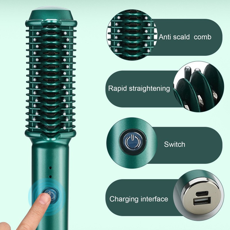 Cordless Hair Straightening Curling Brush Evenly Quickly Heating USB Rechargeable